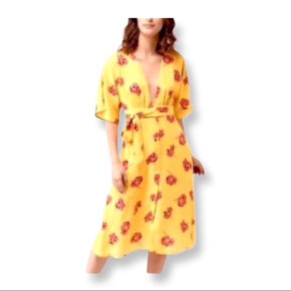 Forever 21 Dresses & Skirts - Forever 21 Deep V-Neck Marigold & Peonies Dress